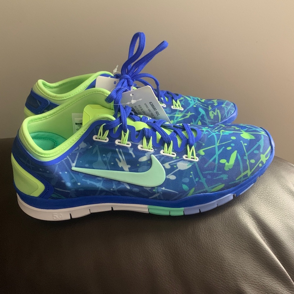 Nike Free Run Womens Vibrant Blue and Neon Green Sneakers